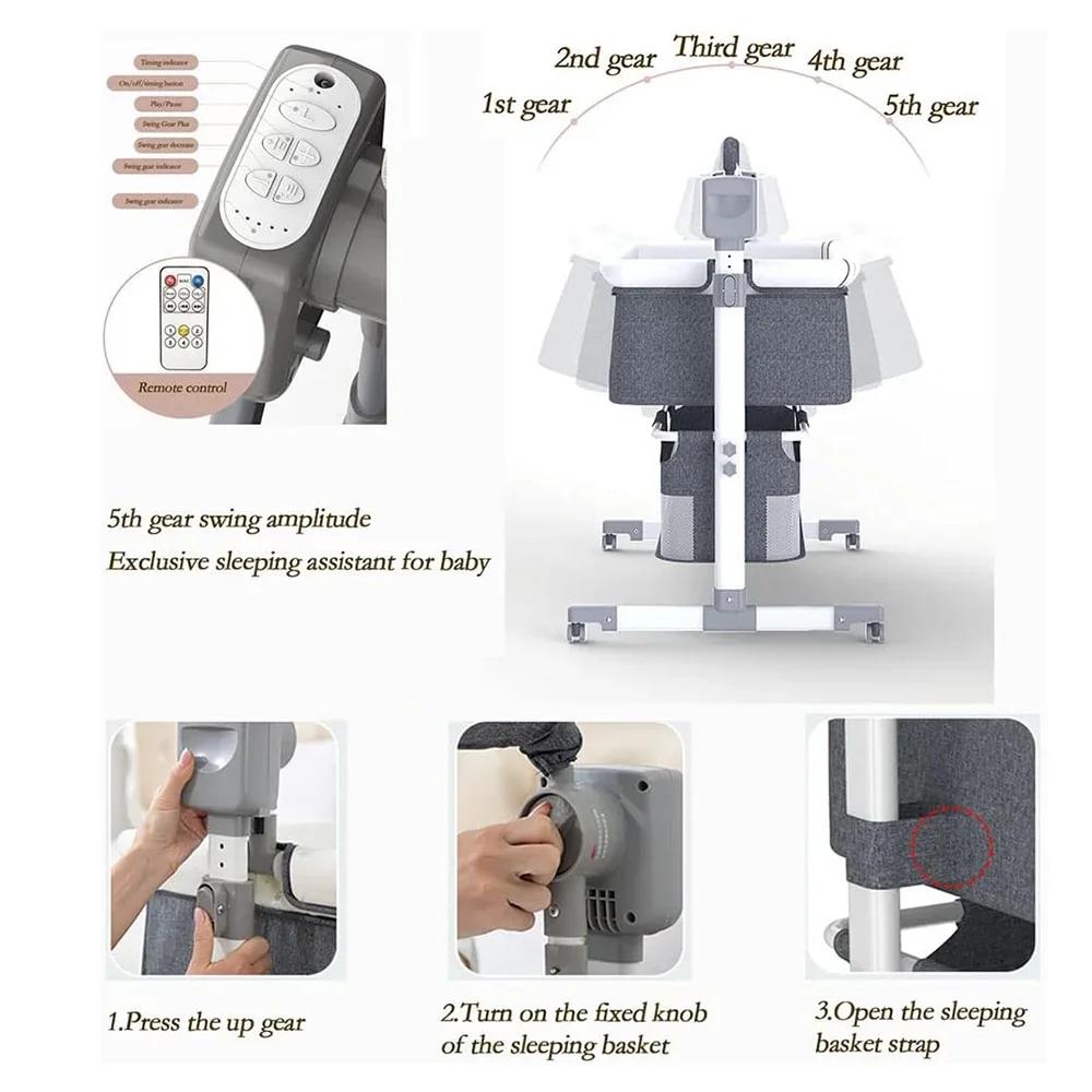 Moussinet pour bébé, à bascule électrique automatique avec télécommande, couffin de chevet pour nouv
