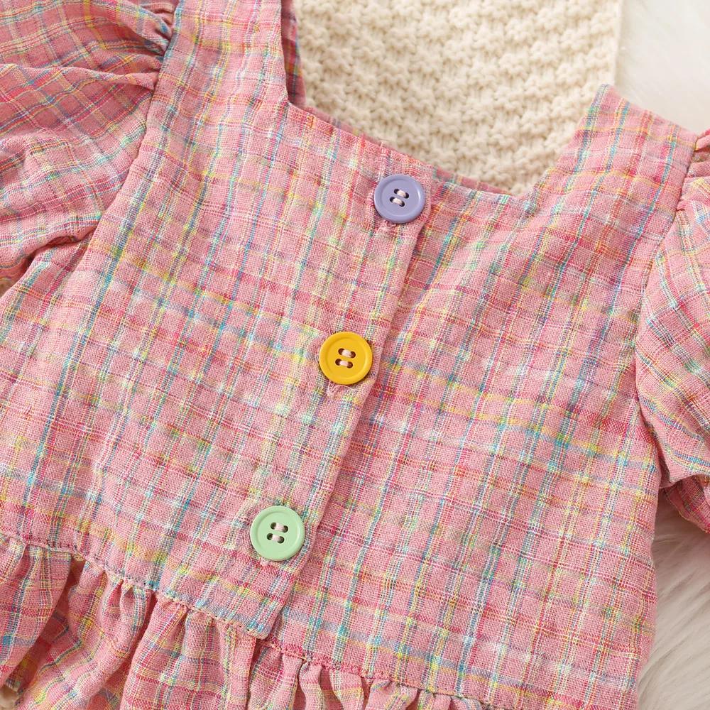 (0-3 ans) été bébé fille coton couleur Plaid bulle manches haut et short ensemble mignon princesse S