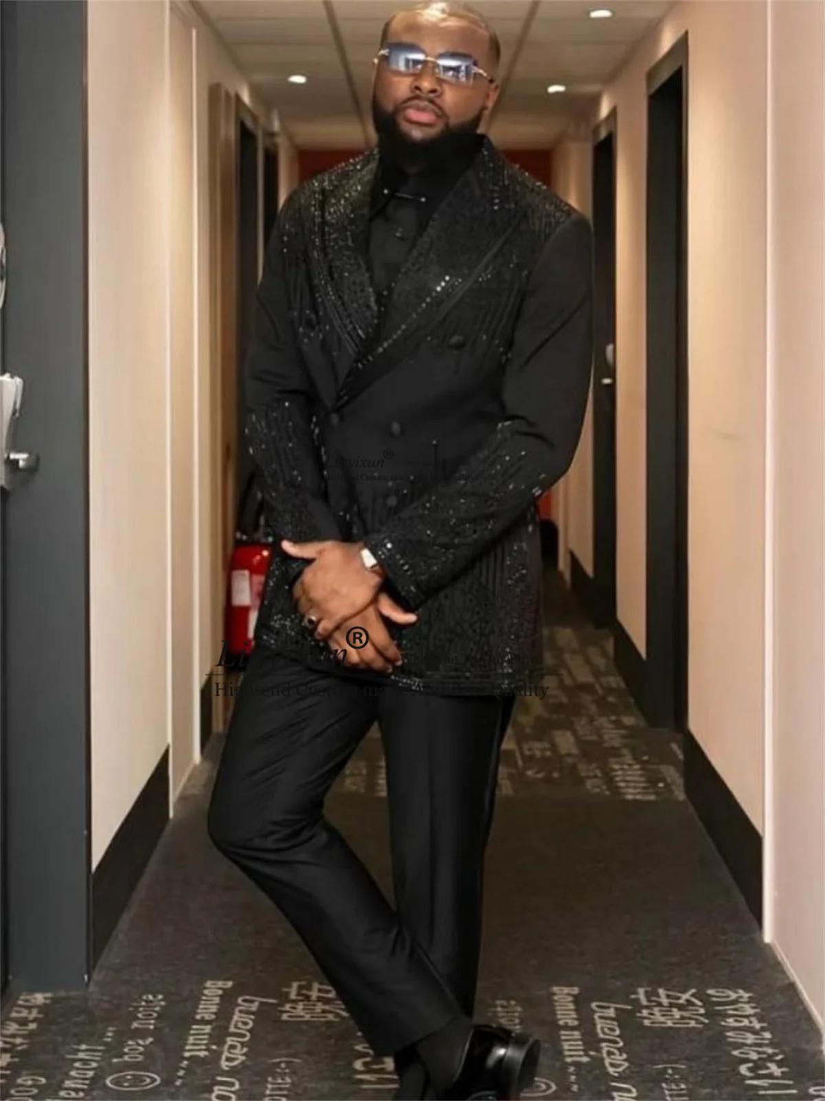 Costumes pour hommes avec pierres brillantes en strass, costumes de marié personnalisés, blazers pou