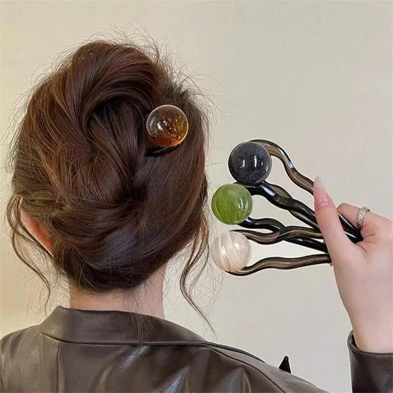 Bâtonnets à cheveux en forme de U avec perles colorées, épingle à cheveux, fourchette, chignon, doux