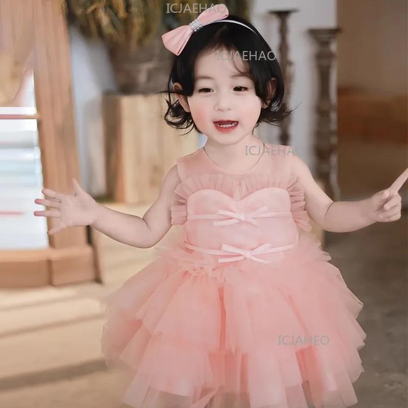 Robe de princesse rose pâle de qualité supérieure pour bébé, costume formel de demoiselle d'honneur 