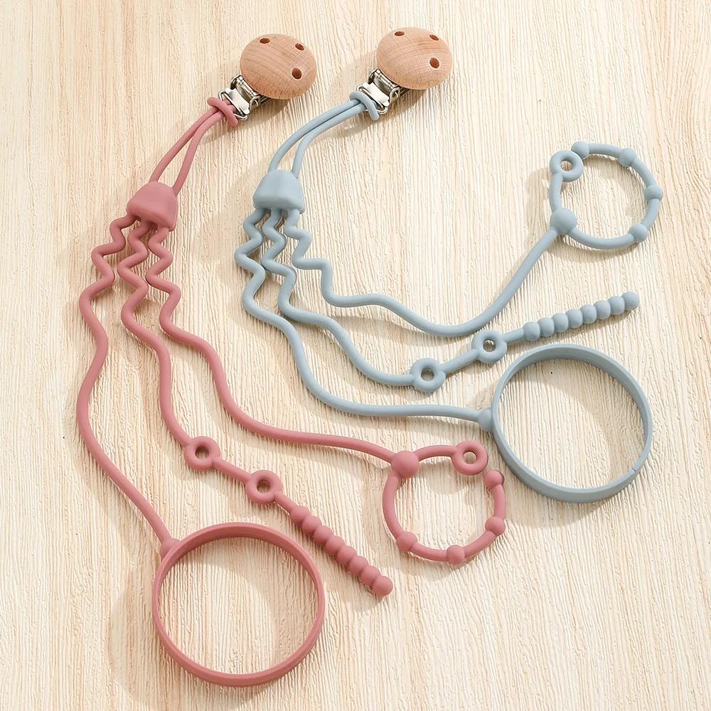 Chaîne de sucette en Silicone 1 pièce, conception en forme de méduse, couleur rose/crème, Animal mar