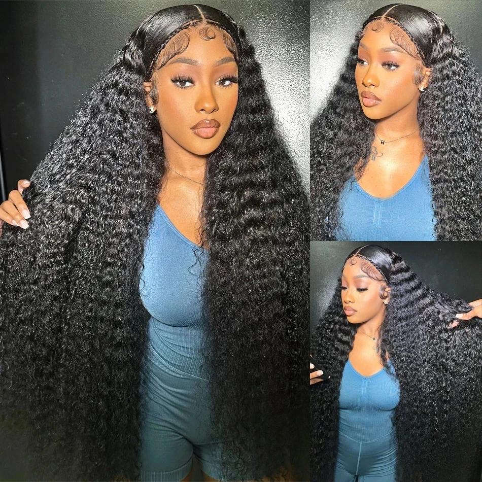 Perruque Deep Wave Lace Front Wig Remy Naturelle, Cheveux Bouclés, 13x6, 13x4, 30 Pouces, HD, pour F