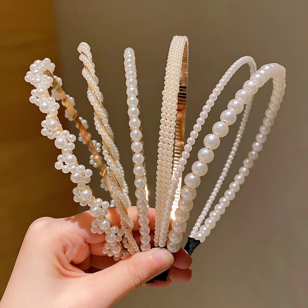 5 pièces d'accessoires pour cheveux de princesse pour filles, bandeaux en perles d'imitation pour en