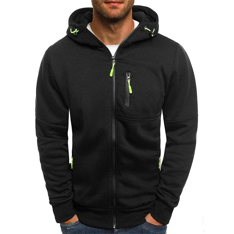 Veste à capuche et fermeture éclair pour hommes, couleur unie, avec poches, mode décontractée, stree