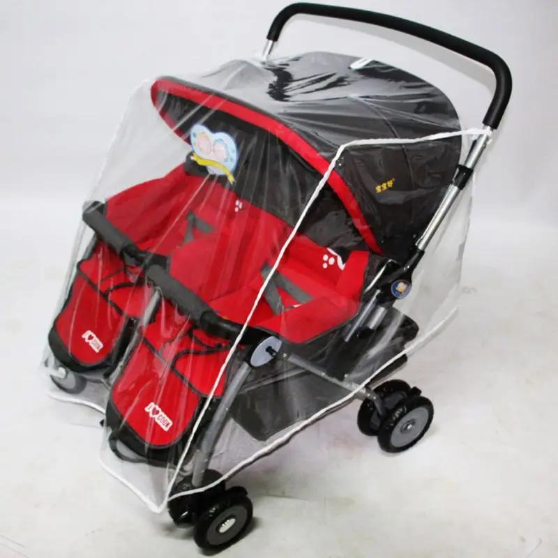 Housse pluie pour poussettes bébé, pour jumeaux, imperméable transparent, pare-vent poussière