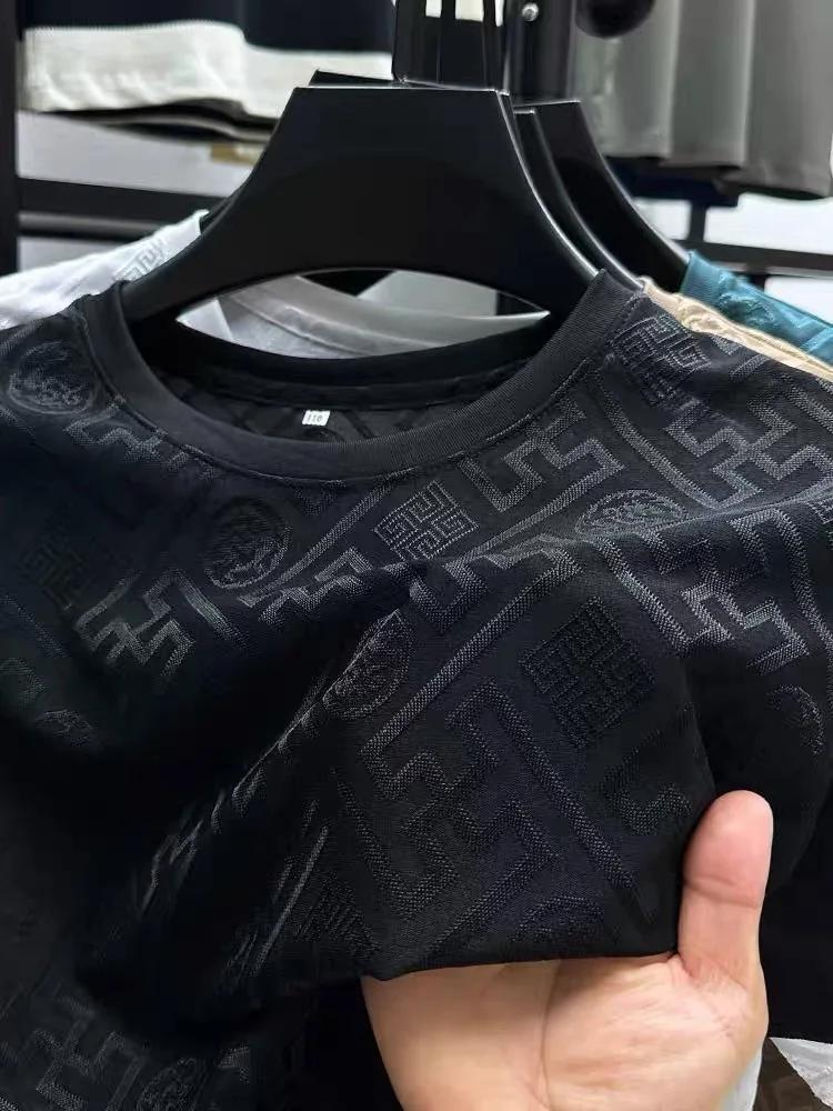 T-shirt à manches courtes et col rond en soie glacée de marque haut de gamme, mode d'été imprimé, ha
