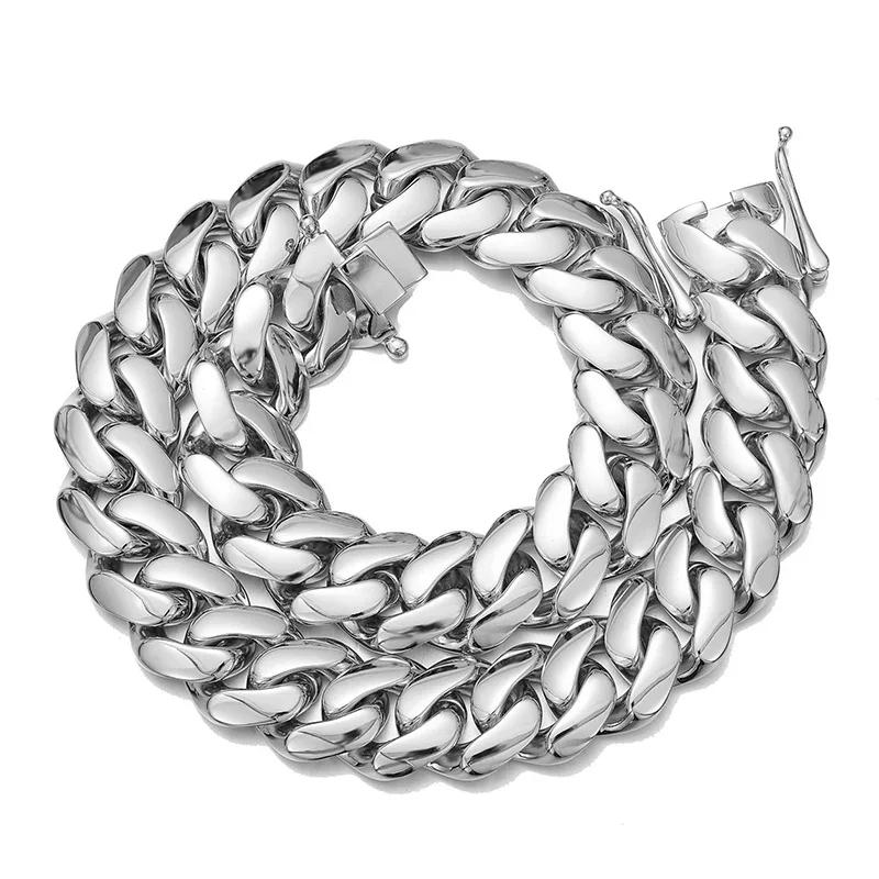 Hip Hop Bling couleur or acier inoxydable Dense cubain Miami lien chaîne colliers pour hommes rappeu