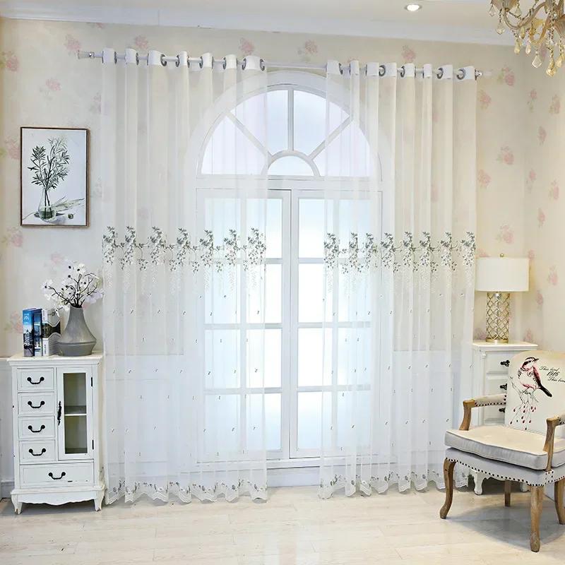 Rideaux en Tulle à fleurs brodées européennes, 1 pièce, pour salon, chambre à coucher, balcon, Voile