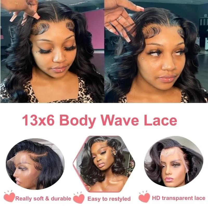 Perruque Bob Lace Front Wig Body Wave Naturelle, Cheveux Courts, 13x6, 13x6, Transparent, HD, Liquim