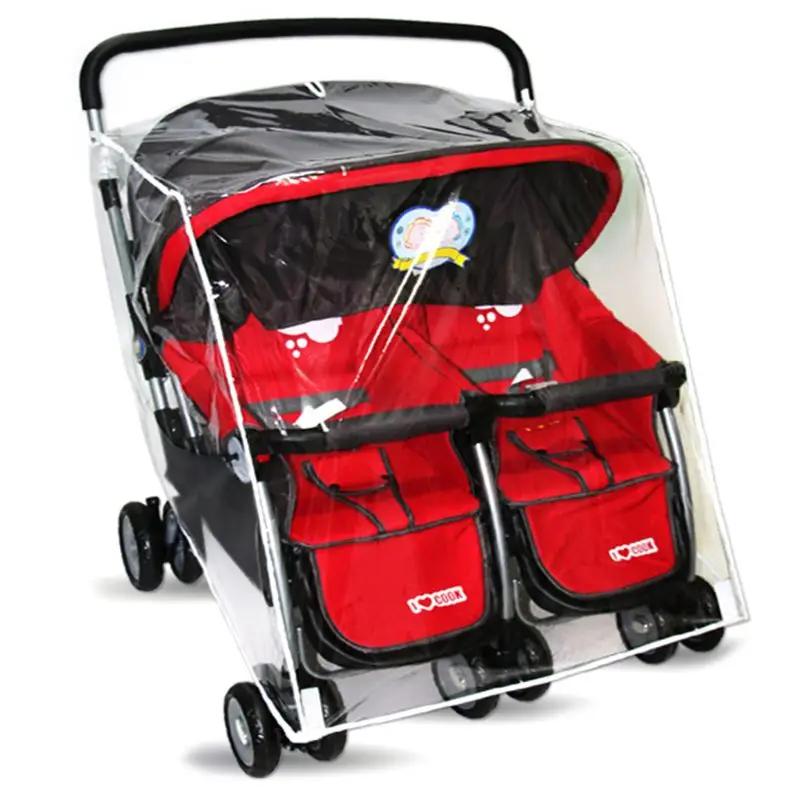 Housse pluie pour poussettes bébé, pour jumeaux, imperméable transparent, pare-vent poussière