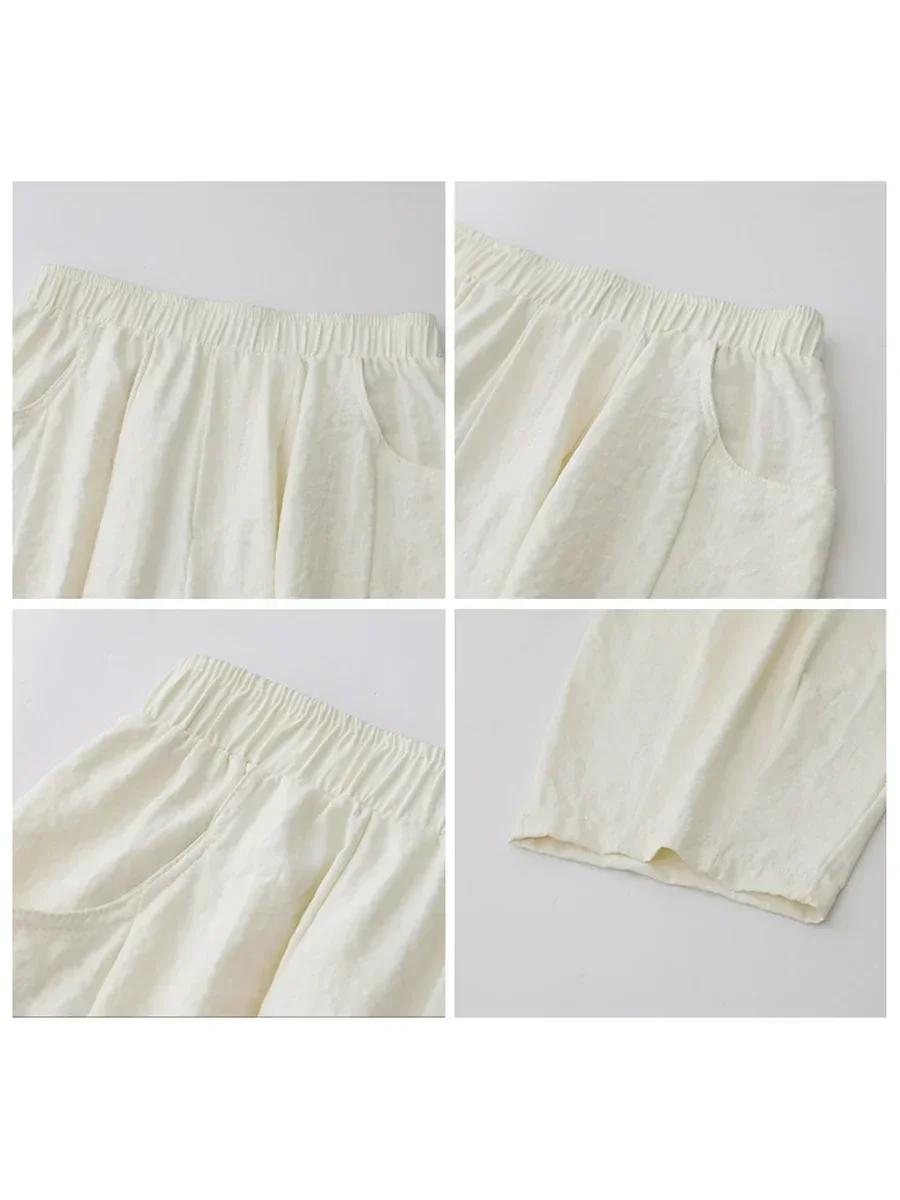 CHIC VEN femmes blanc pantalon solide décontracté taille élastique taille haute plissé jambe large f