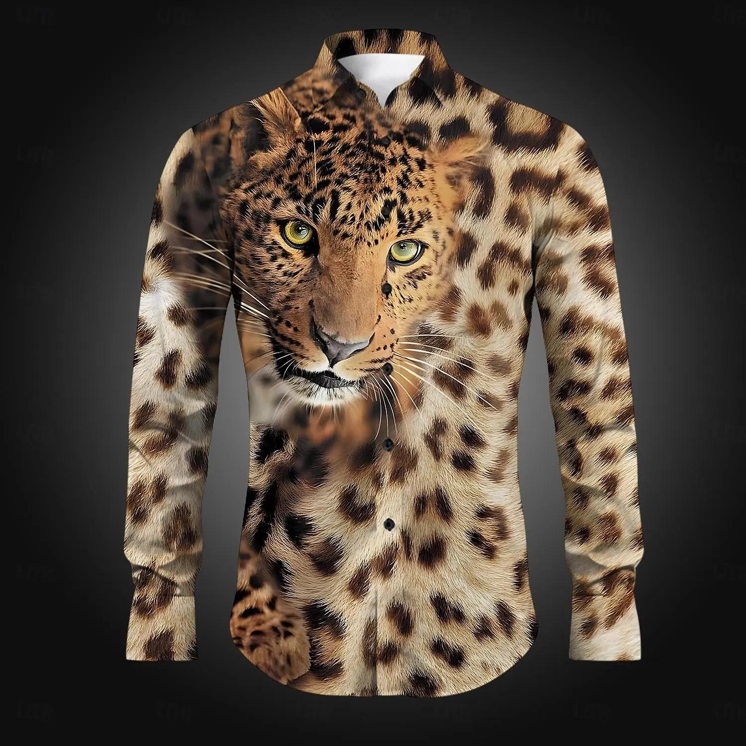Chemise boutonnée léopard décontractée pour hommes, chemises imprimées, fête, vacances quotidiennes,