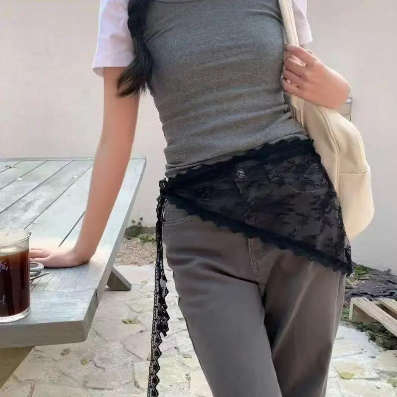 Jupe courte Triangle en dentelle pour femmes, demi-jupe empilée de Style coréen, petit tablier, ride