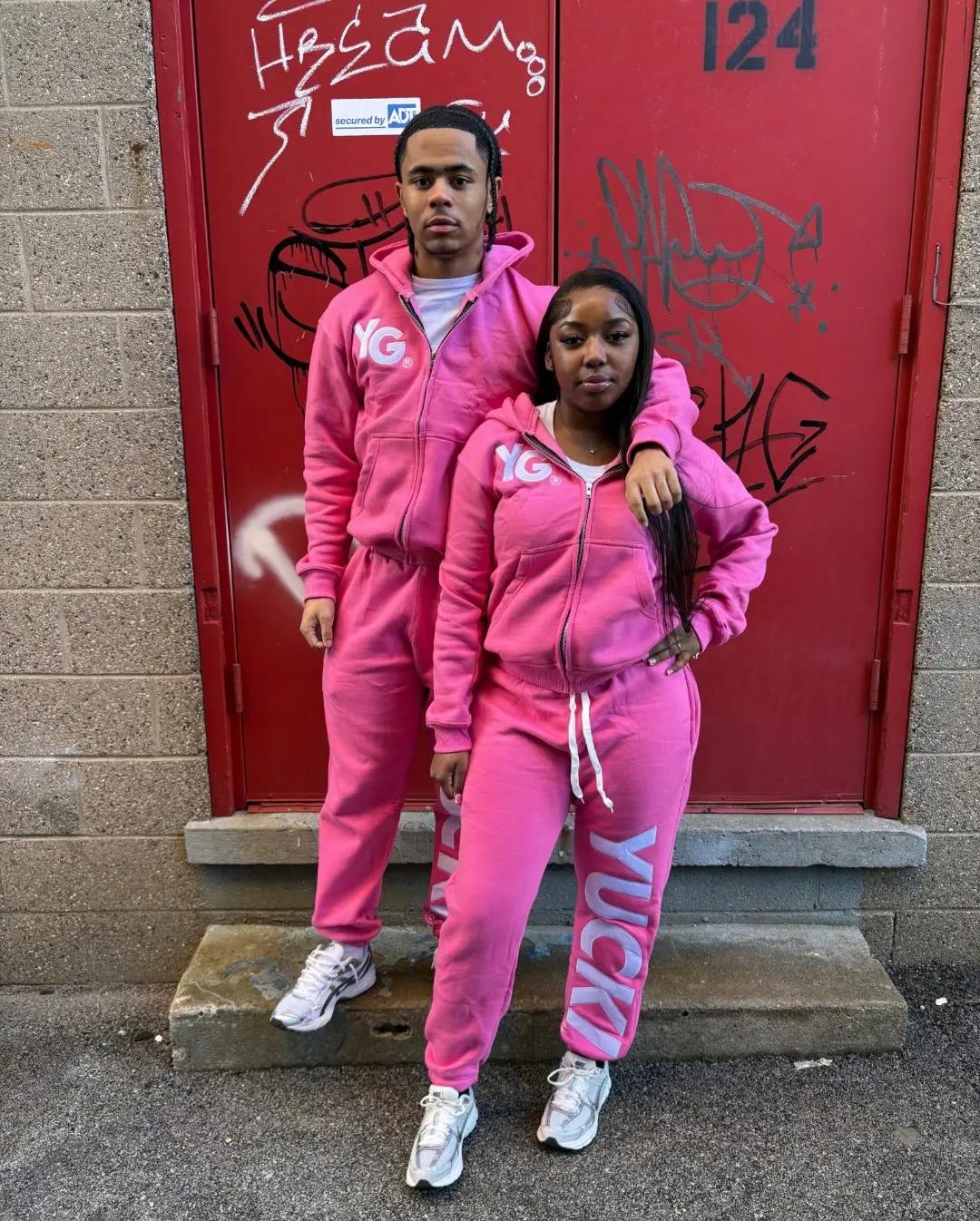 Ensemble de survêtement unisexe YUCKI pour couple, imprimé lettres, 2 pièces, sweat à capuche zippé 