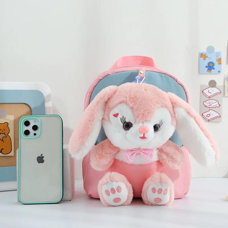 Sac à dos lapin en peluche 3D pour garçons et filles, cartable mignon avec nœud papillon, sacs d'éco