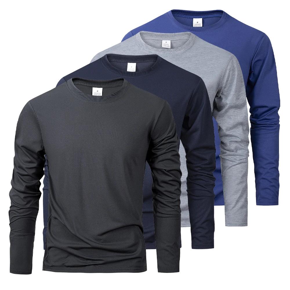 Printemps automne hommes T-shirts à manches longues décontracté hauts couleur unie haute qualité noi