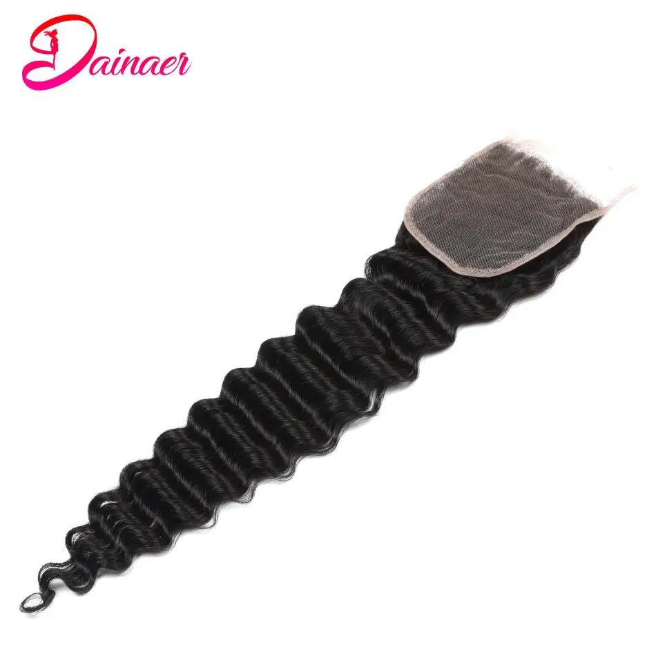Perruque Lace Closure Deep Wave Brésilienne Remy 100% Naturelle, Cheveux Humains Doux, 4x4, Pre-Pluc