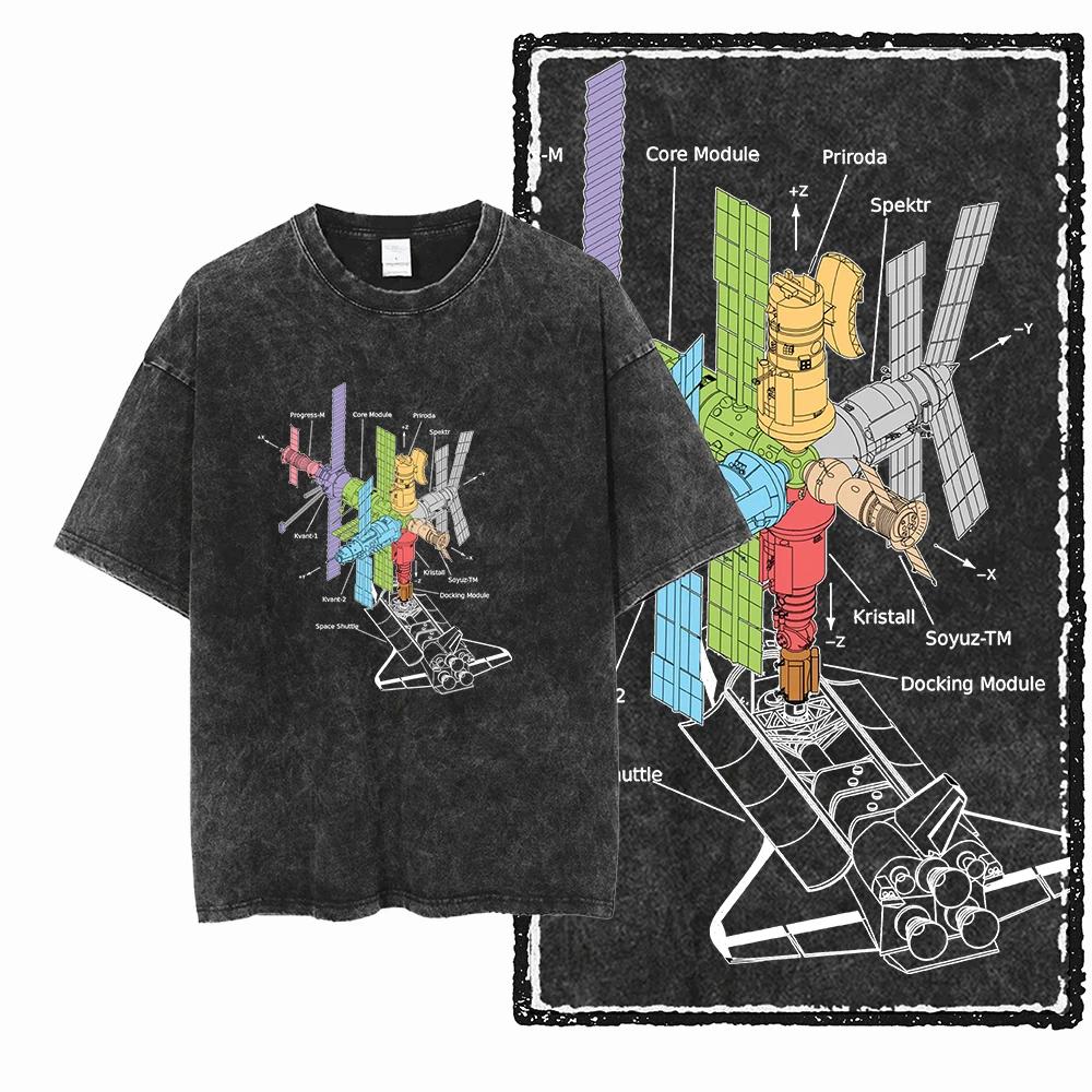 SA ASTRONAUT SPACE THEMES imprimé coton lavé à l'acide graphique unisexe t-shirt Cool Streetwear hom