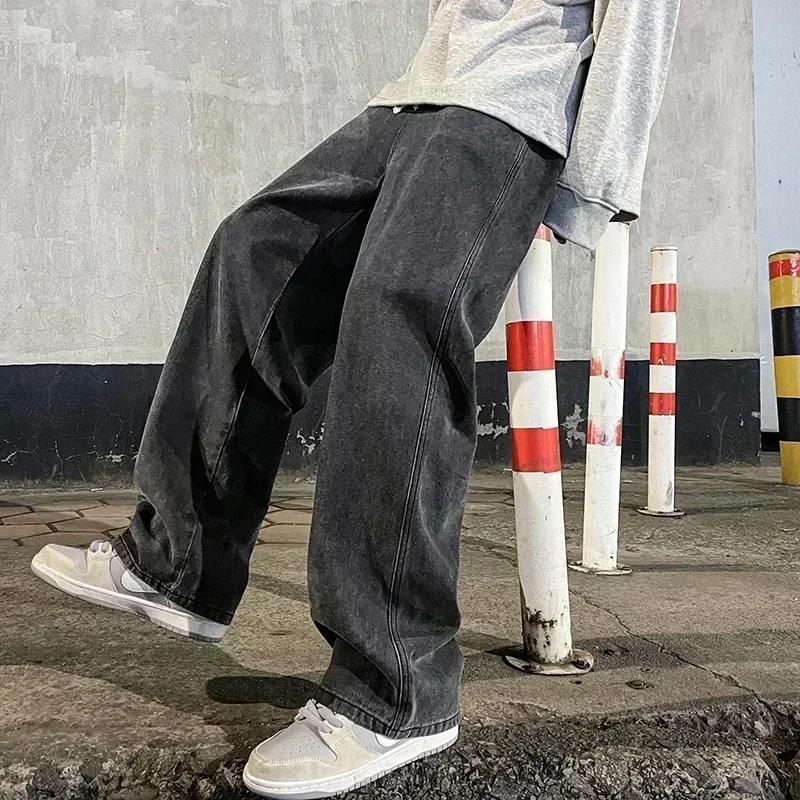 Nouveau Streetwear jean ample hommes Style coréen mode ample droit pantalon à jambes larges hommes m