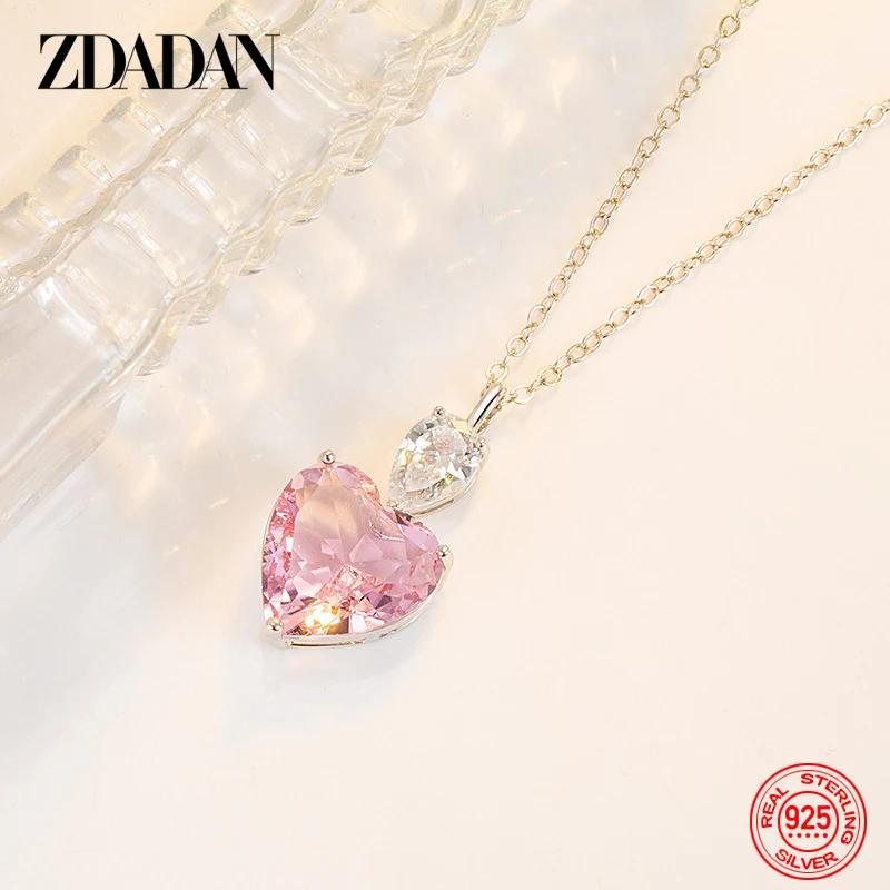 ZDADAN 925 argent rose Zircon collier chaînes pour femmes bijoux de mode