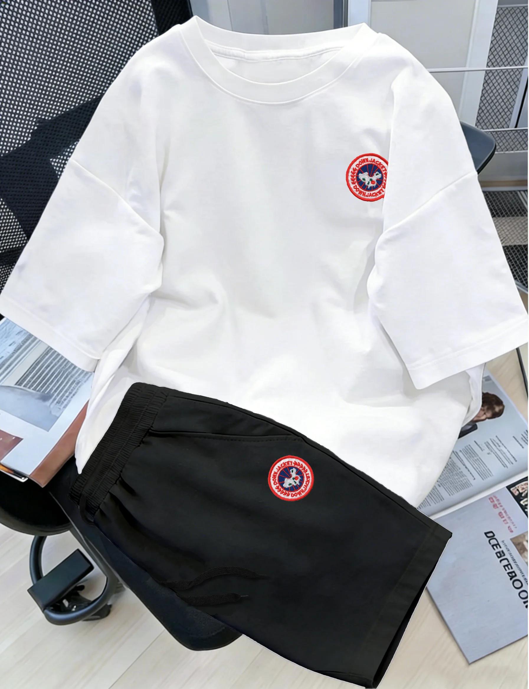 Ensemble décontracté confortable pour homme, t-shirt à col rond et short à taille élastique avec imp