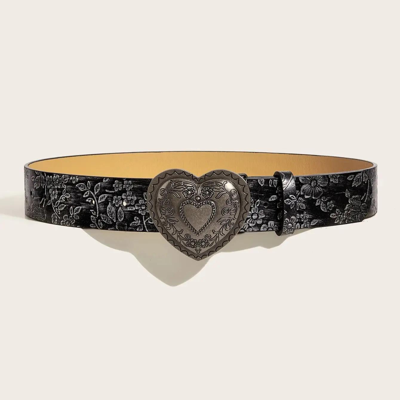 Ceinture en cuir PU à motif de boucle d'amour, jeans décontractés à la mode