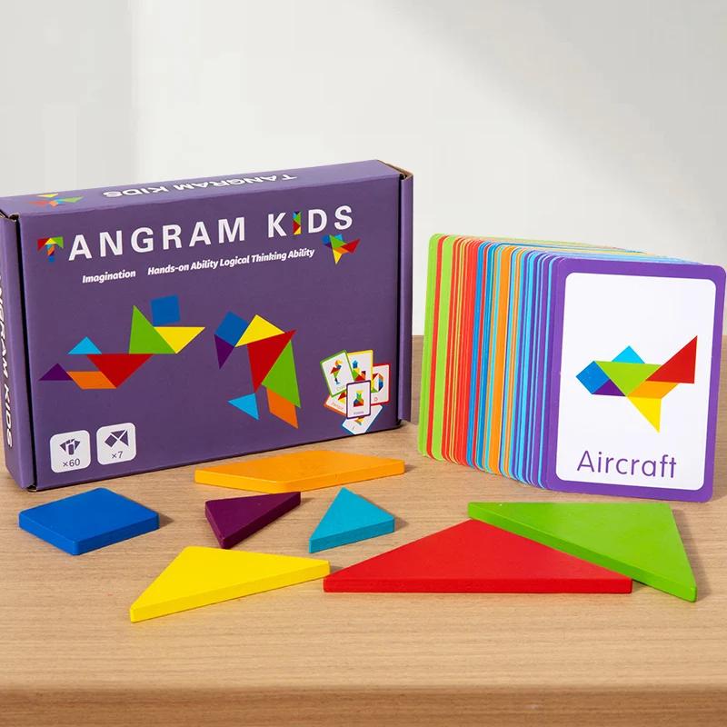 Puzzle 3D en bois à motifs d'animaux, jouet Tangram coloré pour enfants, jeux de tri d'éducation pré