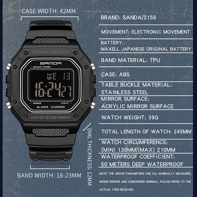 SANDA 2156 mode hommes montre militaire résistant à l'eau Sport montres armée grand cadran Led montr