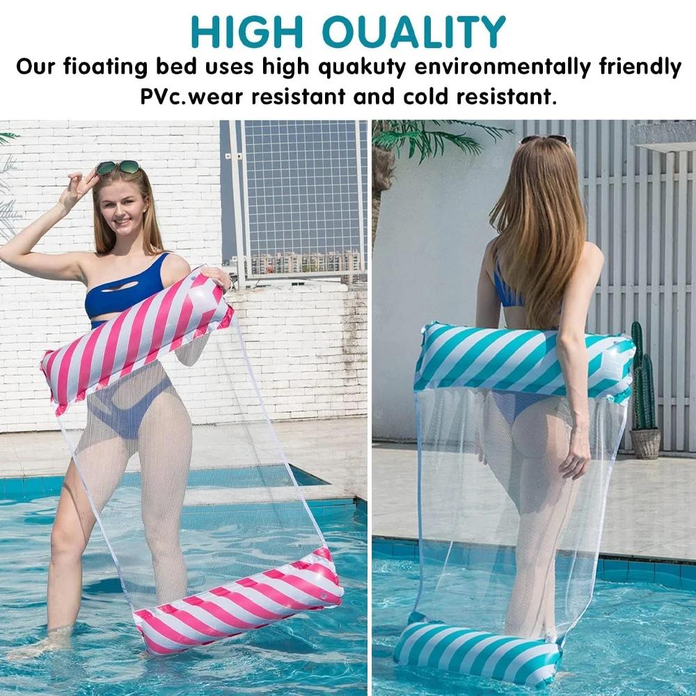 Chaise longue gonflable pliable à rayures, adaptée aux fêtes à la piscine et aux loisirs sur la plag