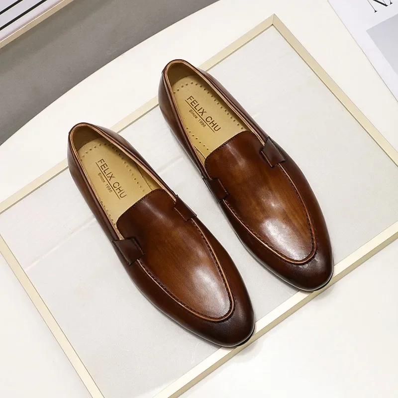 FELIX CHU Designer mode hommes mocassins en cuir à la main noir marron décontracté affaires robe cha