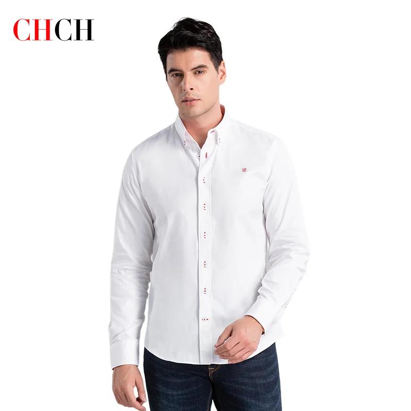 CHCH 2024 nouvelle mode 100% coton à manches longues chemise solide coupe ajustée mâle Social décont