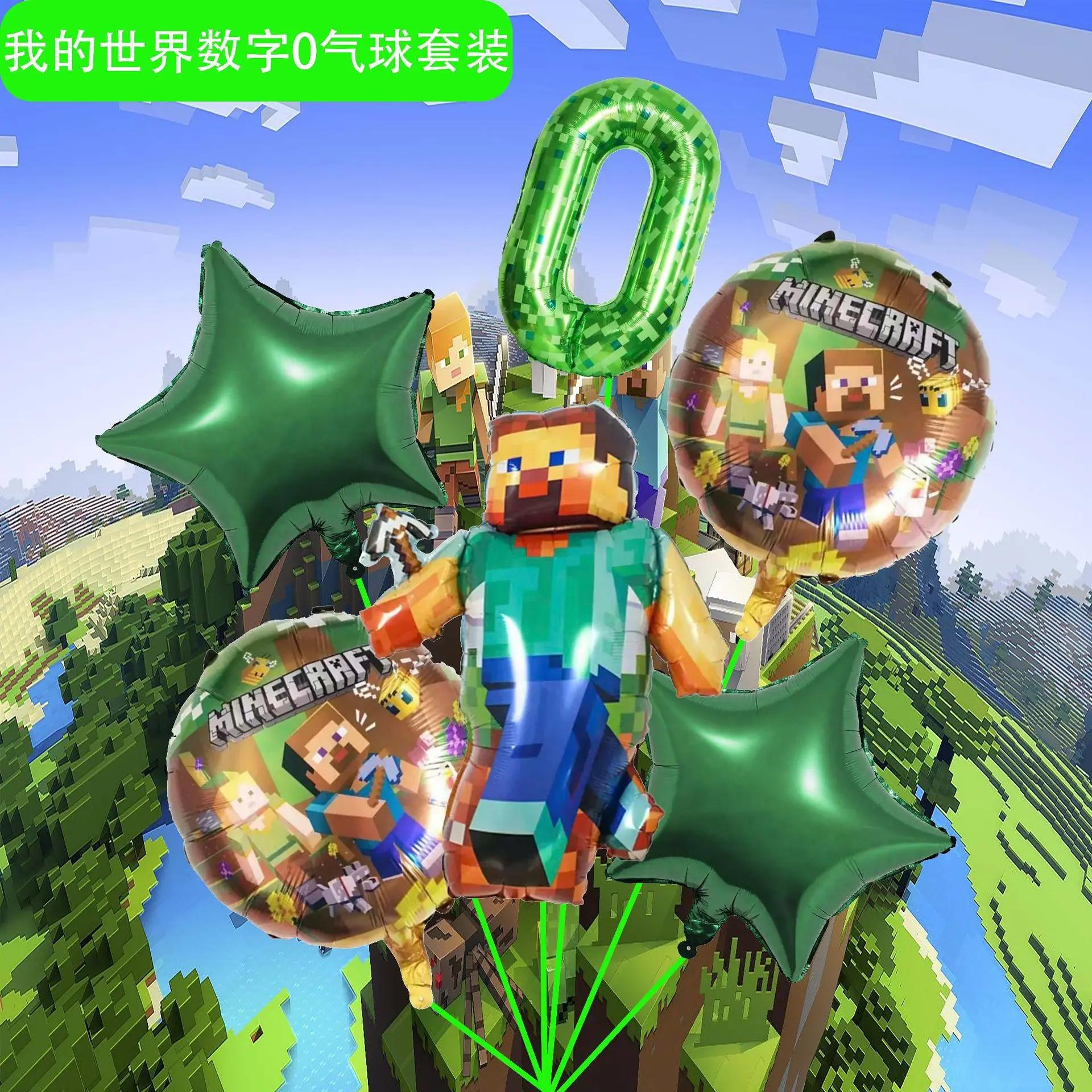 Dessin animé Minecrafte ballon nouveau mon monde Pixel vert numéro 0-9 Film d'aluminium ballon aérie