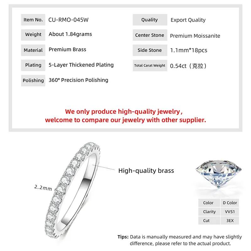 Bague Anziw 2 mm en moissanite couleur D pour femme, alliance scintillante, bague d'éternité en or 1