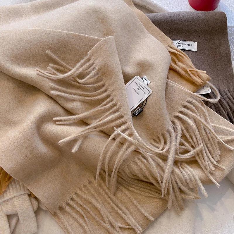 Foulard en laine pour femme, Long et chaud, en cachemire, Hijab, solide, châle enveloppant, Pashmina