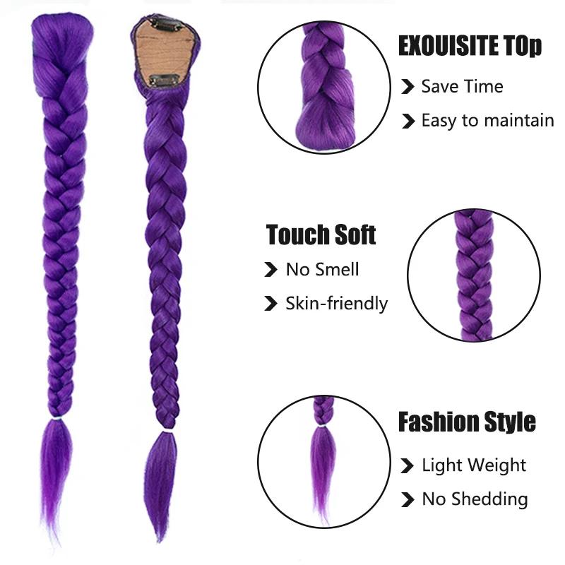 Synthétique 26 pouces de long tressé violet cheveux queue de cheval Rumi Costume coiffure queue de c