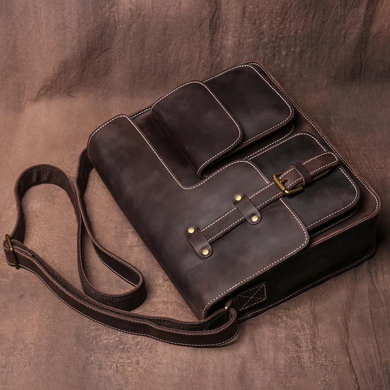 LUOKIR véritable haute qualité Crazy Horse peau de vache épaule sac à bandoulière hommes en cuir de 