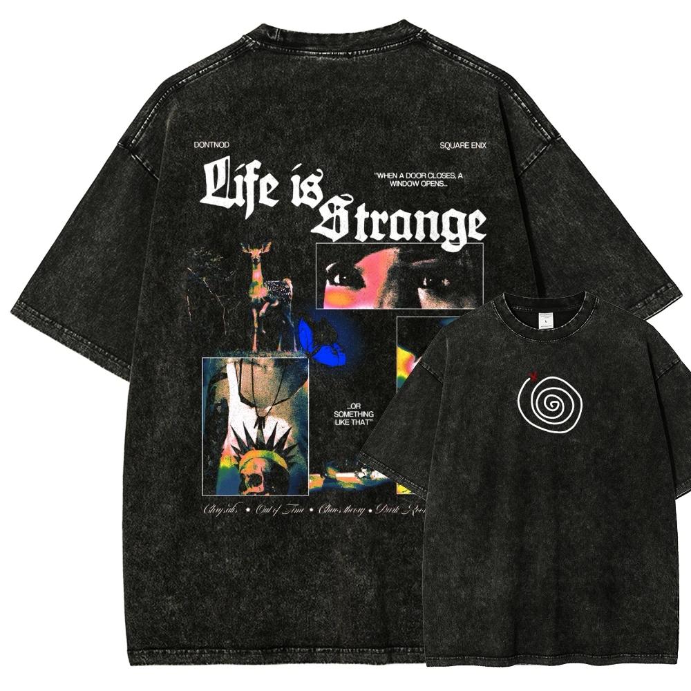 T-shirt délavé Life is Strange, vêtements de personnalité, adaptés à toutes les saisons, grande tail
