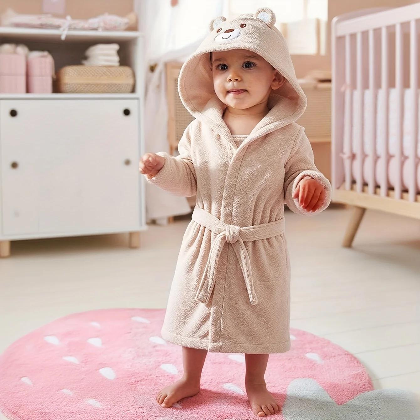 Serviette pour bébé à capuche avec ours brodé avec nom personnalisé |   Peluche douce 74-84cm pour 1