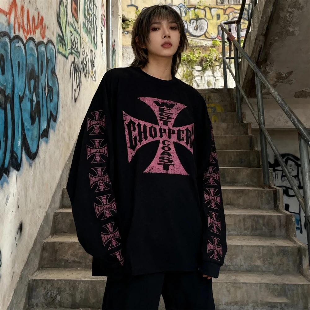T-shirt vintage imprimé en tissu gaufré de style américain, streetwear de haute qualité, coupe overs