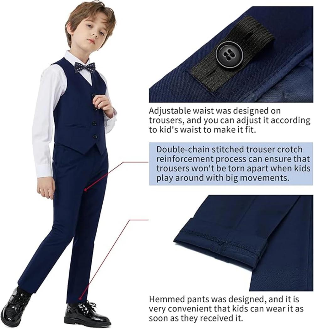 Ensemble de costume cranté pour garçon de 3 à 14 ans, veste de costume noire à un bouton, gilet, pan