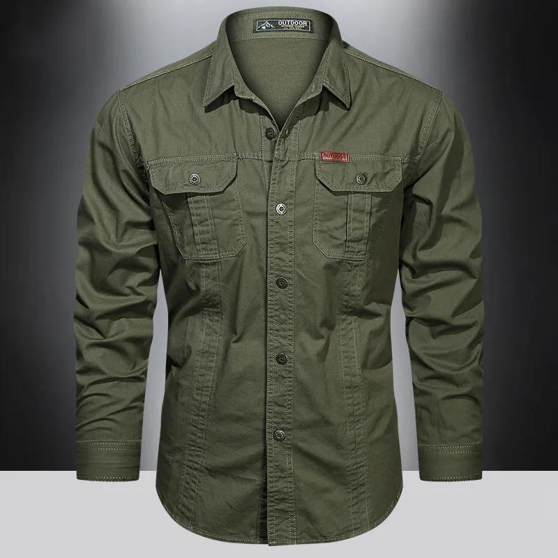 Chemise Cargo à manches longues pour hommes, chemises décontractées en coton, de haute qualité, surc