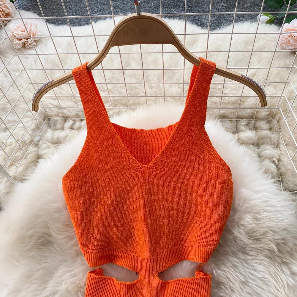 YuooMuoo femmes robe Sexy découpé taille paquet hanches fendu robe moulante été mode dame tricoté fê