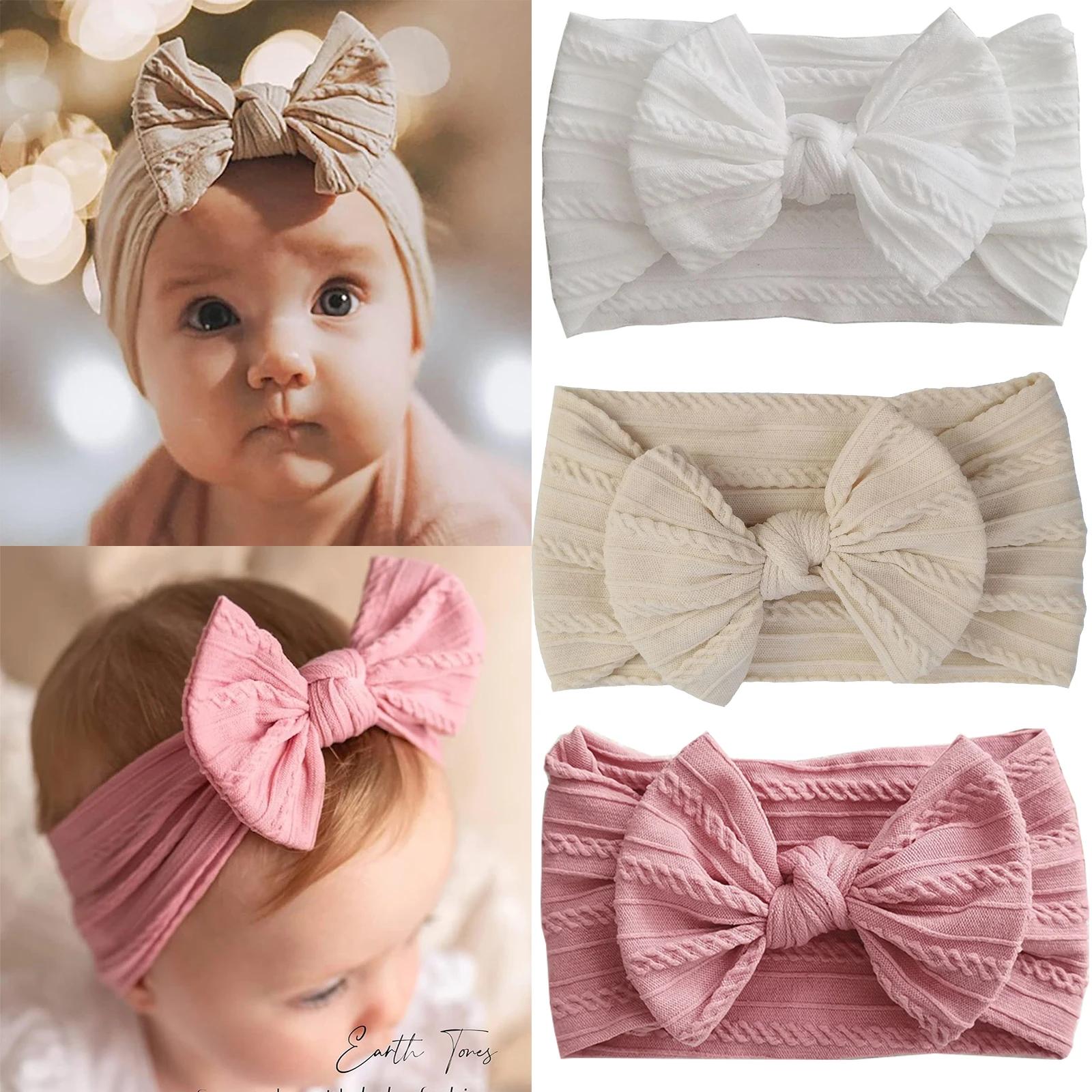 1/3 pièces couleur unie bébé bandeau arc enfants bandeau élastique en Nylon nouveau-né doux Turban b