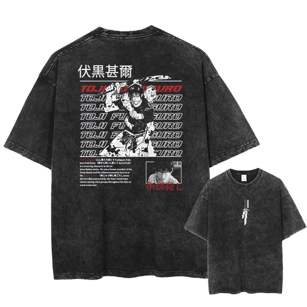 T-shirt imprimé Anime Jujutsu Kaisen Fushiguro Toji 2026 pour hommes et femmes, T-shirt délavé de ha