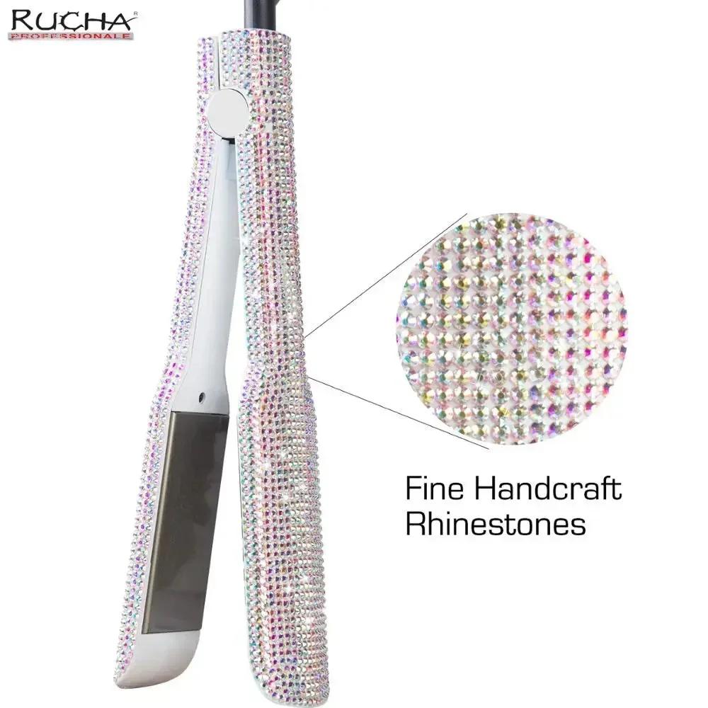 Fer à lisser plat en titane avec strass, fer à double tension, outils professionnels pour cheveux, a