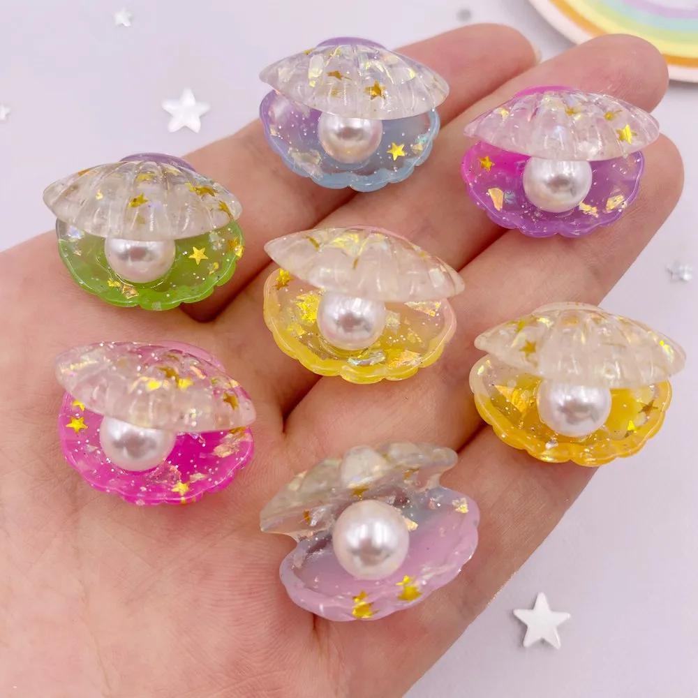 10 pièces paillettes résine colorée 3D coquille de perle ouverte Flatback Cabochon Scrapbook accesso