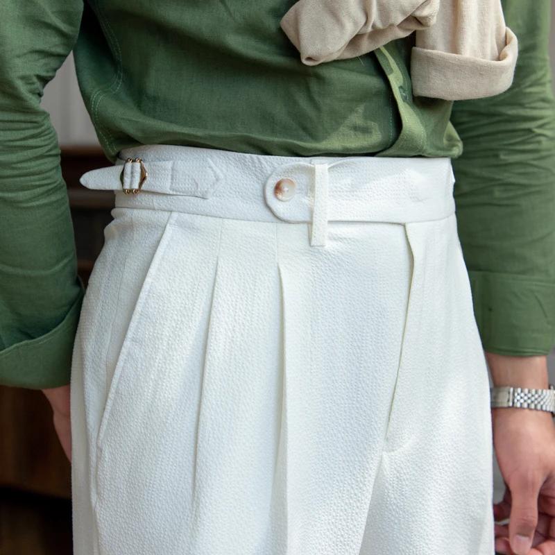 Deer Sanxian-Pantalon d'Été Décontracté pour Homme, Vêtement d'Affaires en Gaze à Bulles, Taille Hau