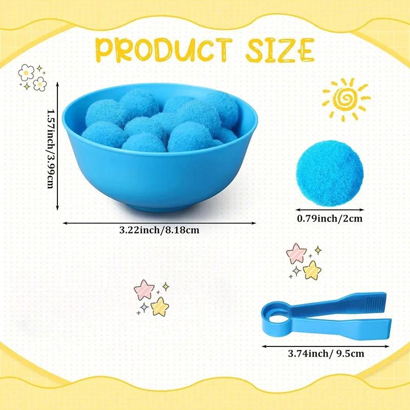 Jouets de comptage et de tri pour enfants, pompons, couleurs arc-en-ciel, bols en plastique, pincett
