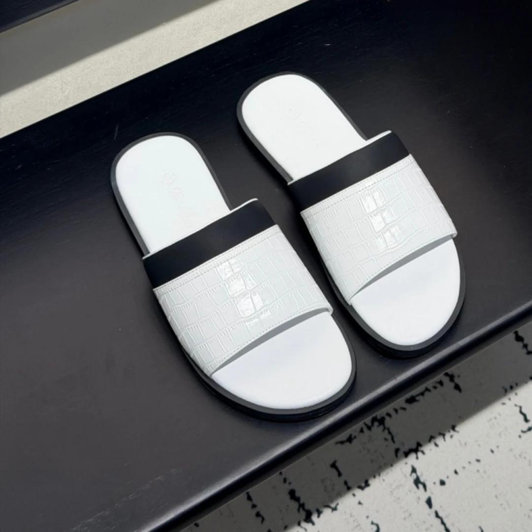 Sandales en cuir de vachette faites à la main, chaussures de luxe pour hommes, tongs de plage tendan